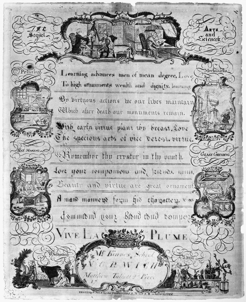 Buell Writing Sheet Engraved for Connecticut Elementary School (C1793) Fine Art Print