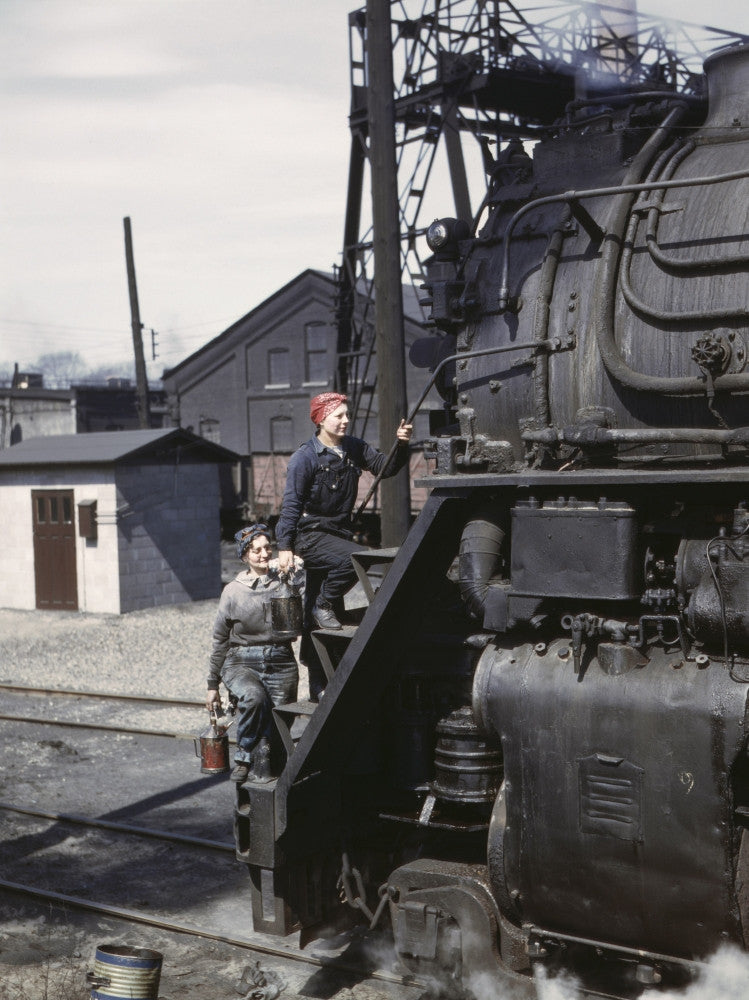 Railroad Workers Cleaning Locomotives in Clinton, Iowa - Fine Art Print by Jack Delano