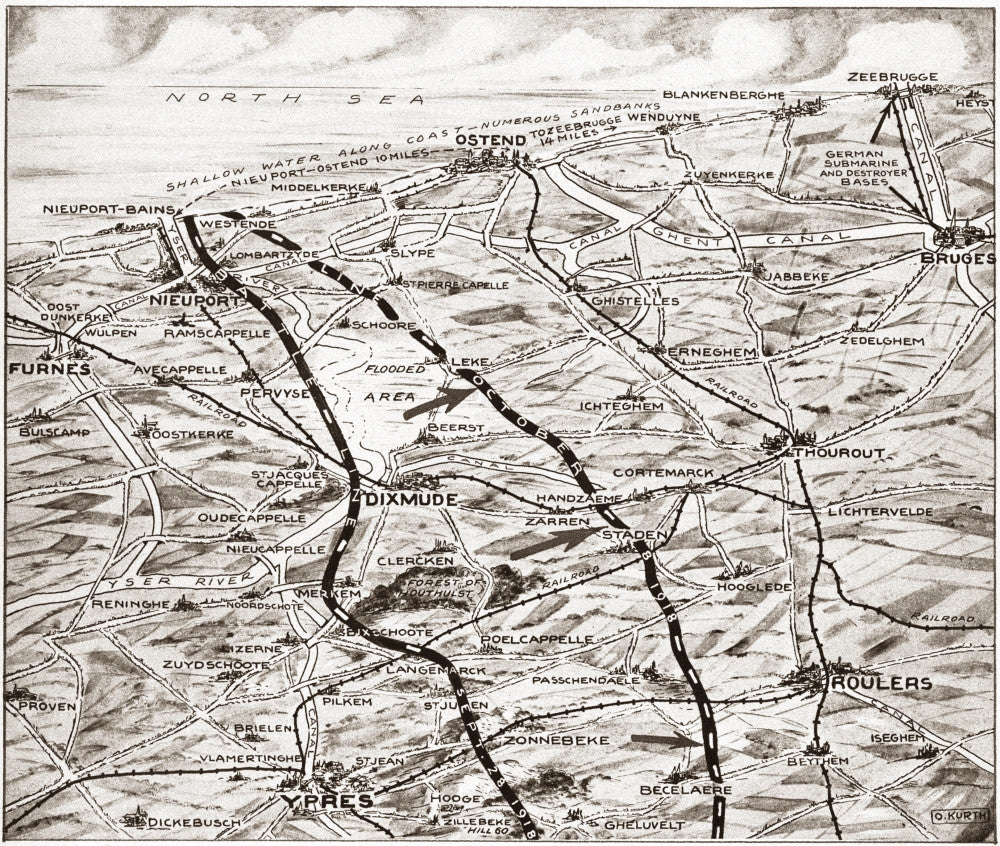 World War I Operations Map in Belgium, 1918 Fine Art Print by Granger Collection