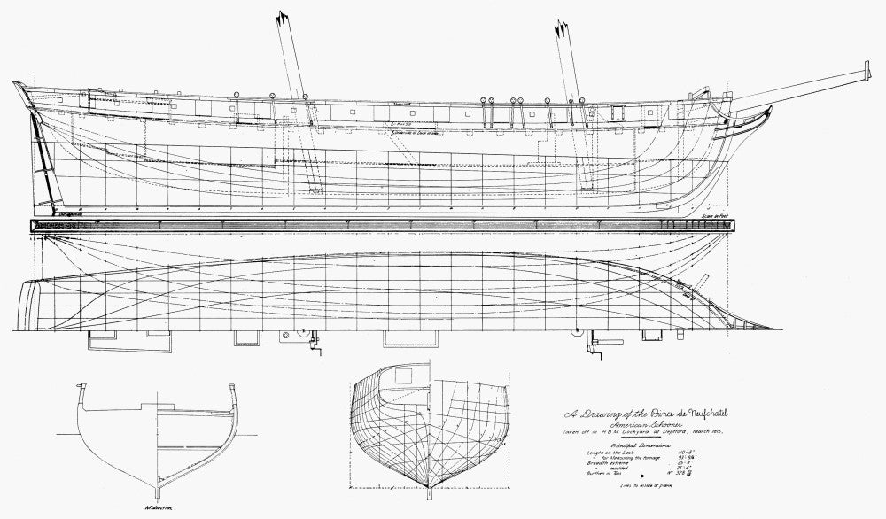 Schooner Plans, 1812 - Privateer 'Prince De Neufchatel' Print