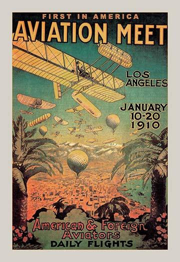 First in America Aviation Meet Poster Print - Biplanes and Balloons