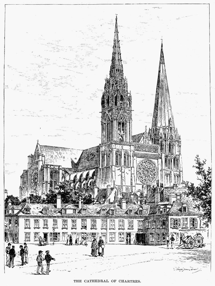 Chartres Cathedral Line Engraving Fine Art Print by Granger Collection
