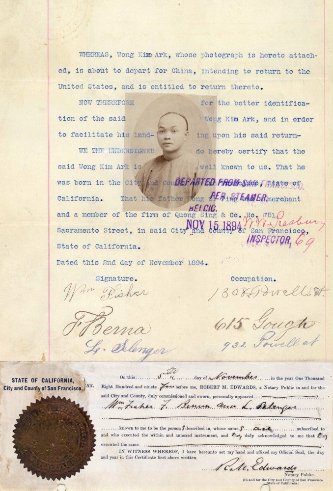Wong Kim Ark Fine Art Print - Historic Identification Document