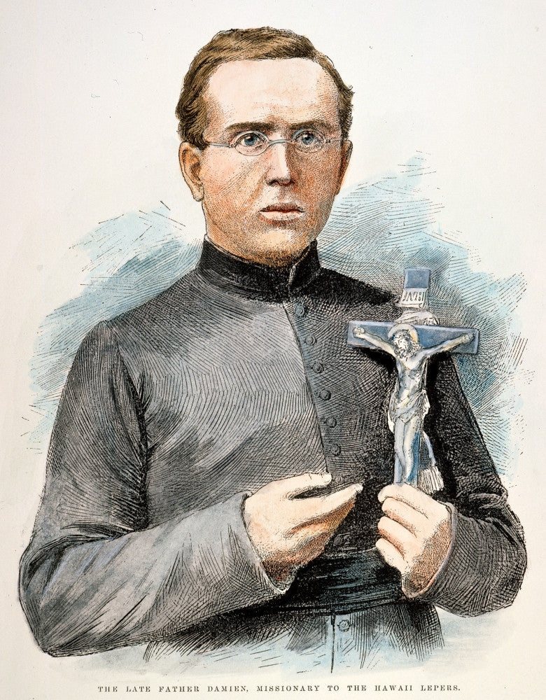 Father Damien 1889 Colored Engraving Poster Print by Granger Collection