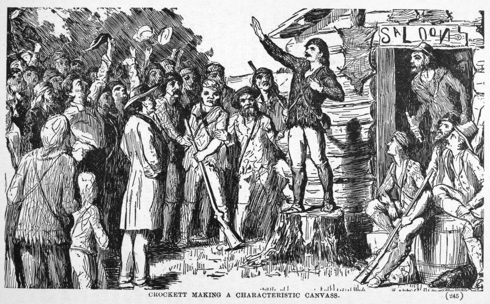 Davy Crockett Stump Speech Line Drawing Poster Print by Granger Collection