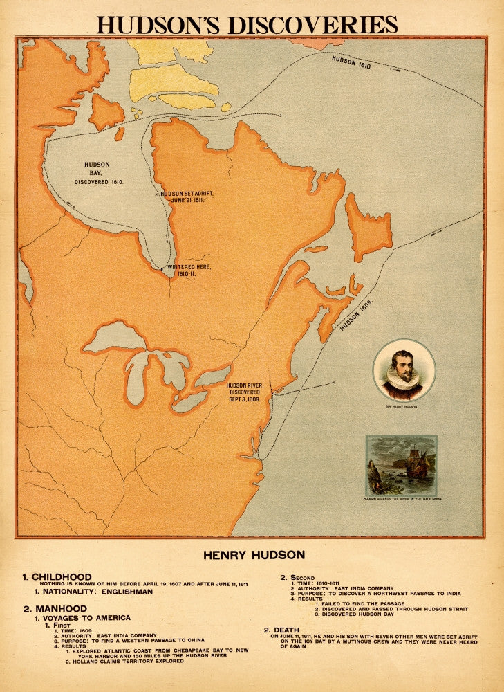 Henry Hudson's Discoveries Fine Art Print - Various Sizes