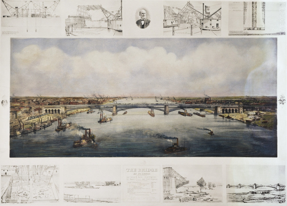 Eads Bridge Fine Art Print - Lithograph of St. Louis (1874) by Granger Collection