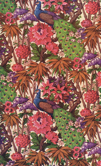 Floral Peacock Pattern Fabric Print by Mary Evans Picture Library