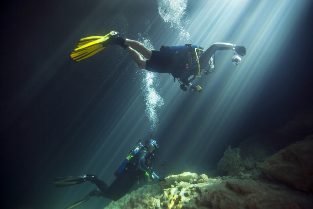 Scuba Diving Couple in Devil's Den Springs Fine Art Print