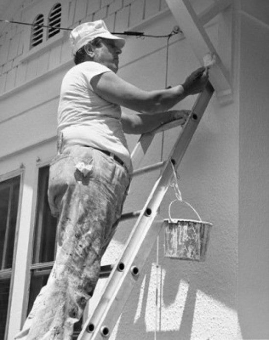 Mature Man Painting Building - Fine Art Print