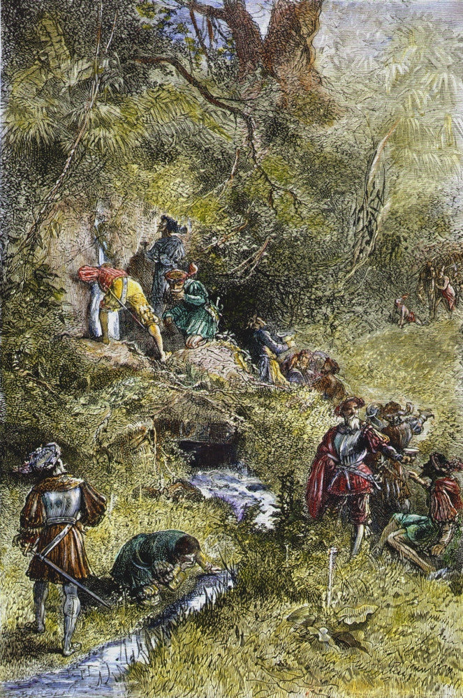 Ponce De Leon Seeking the Fountain of Youth 19th Century Print