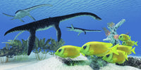 Lemonpeel Angelfish and Plesiosaurus Dinosaurs Fine Art Print