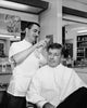 Barber Spraying Hair of a Mid Adult Man in Salon Fine Art Print