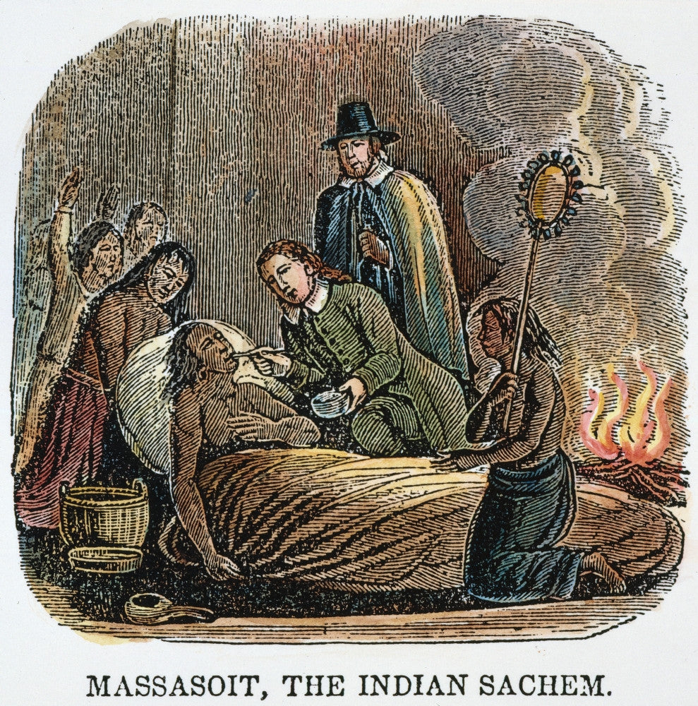 Plymouth: Massasoit, 1623 - Wood Engraving Print by Granger Collection