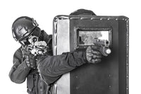 SWAT Police Special Forces Behind Ballistic Shield Poster Print by Oleg Zabielin