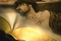 Bible with Jesus on Cross Poster Print by Darren Greenwood