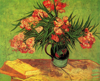 Still Life Vase with Oleanders and Books Fine Art Print