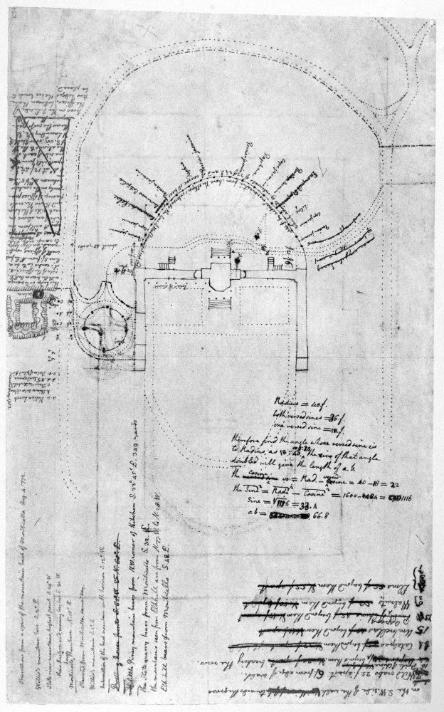 Monticello Drawing by Thomas Jefferson - Fine Art Print