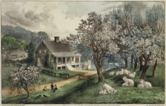 American Homestead: Spring Currier & Ives Lithograph Print