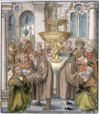 Martin Luther and Jan Hus Giving Communion Woodcut Print by Lucas Cranach