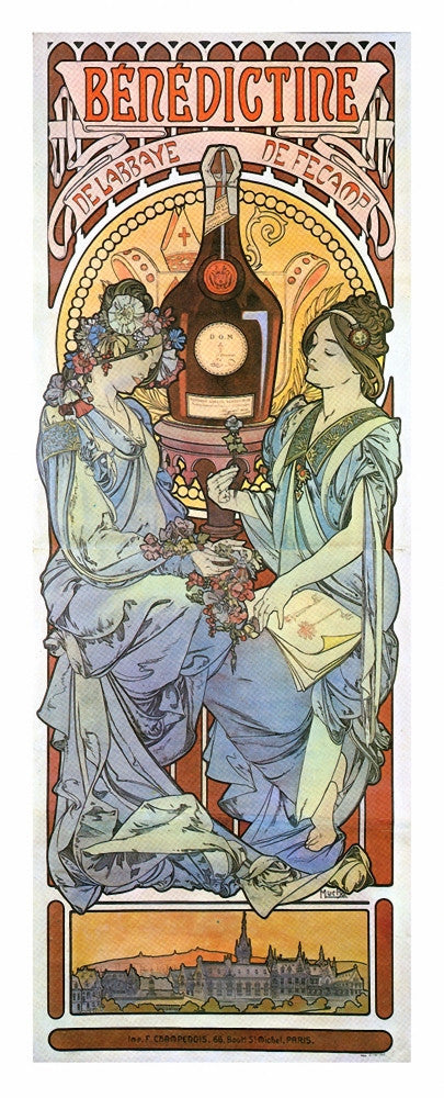 Two Art Nouveau Women Enjoying Benedictine Fine Art Print by Alphonse Mucha