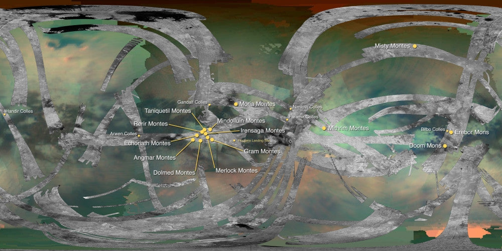 Map of Mountains on Titan, Saturn's Moon Fine Art Print