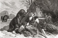 Prehistoric Men Battling a Great Bear Fine Art Print by Ken Welsh