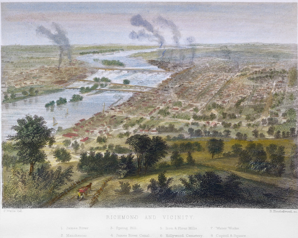 View of Richmond, Virginia Before the Civil War - Colored Engraving by Granger Collection