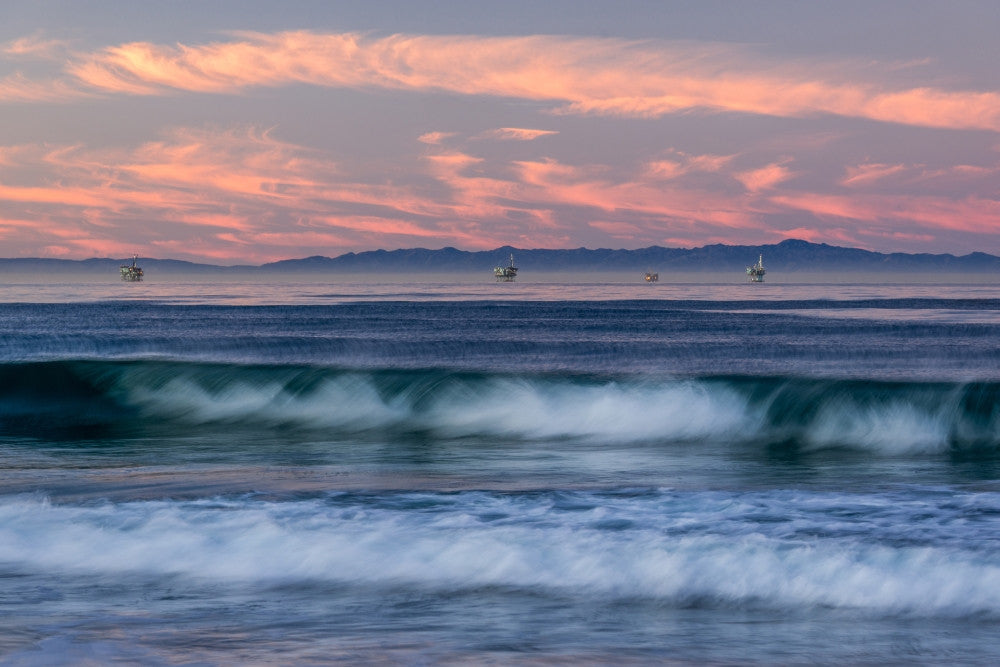 Pacific Ocean Oil Rigs and Waves Fine Art Print by Panoramic Images