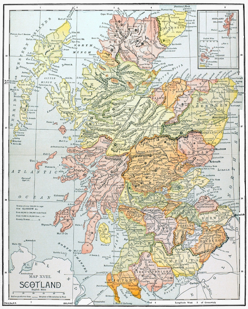 19th Century Engraved Map of Scotland Poster Print by Granger Collection