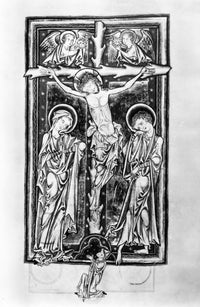 Crucifixion of Christ Illumination from the Psalter (1250)
