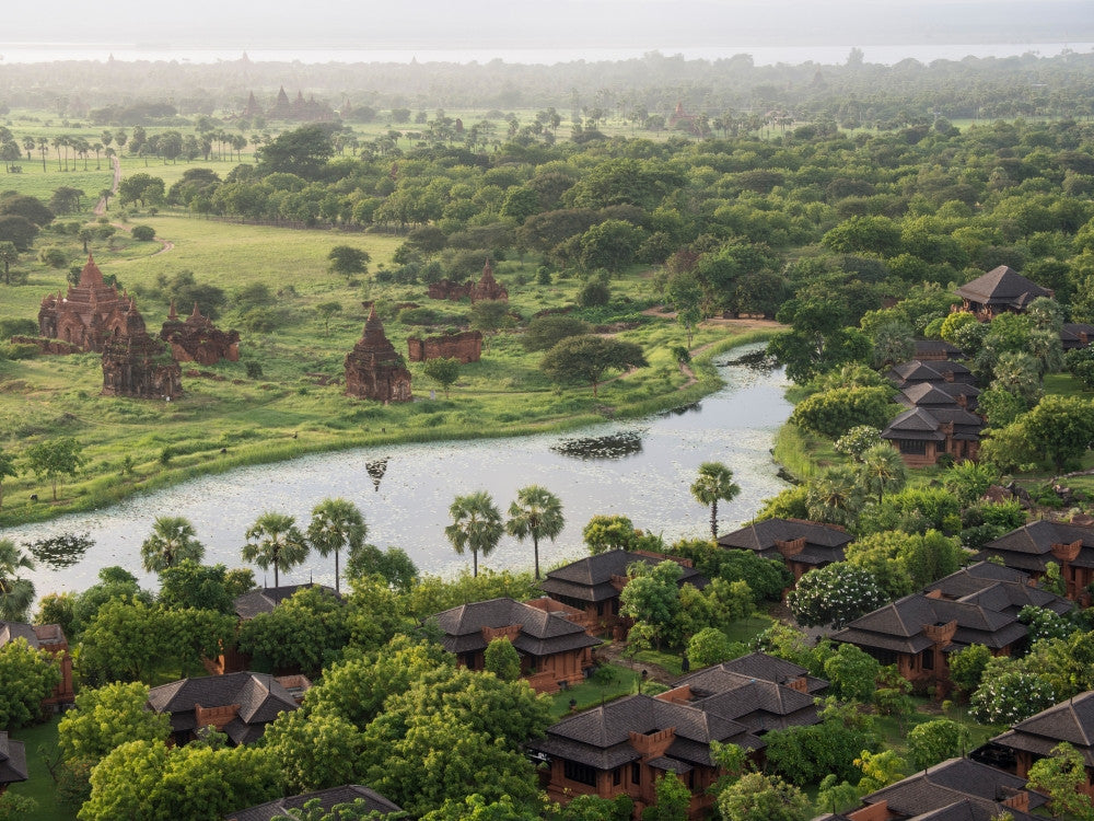 Villas at Aureum Palace Hotel and Stupas in Bagan Fine Art Print by Panoramic Images