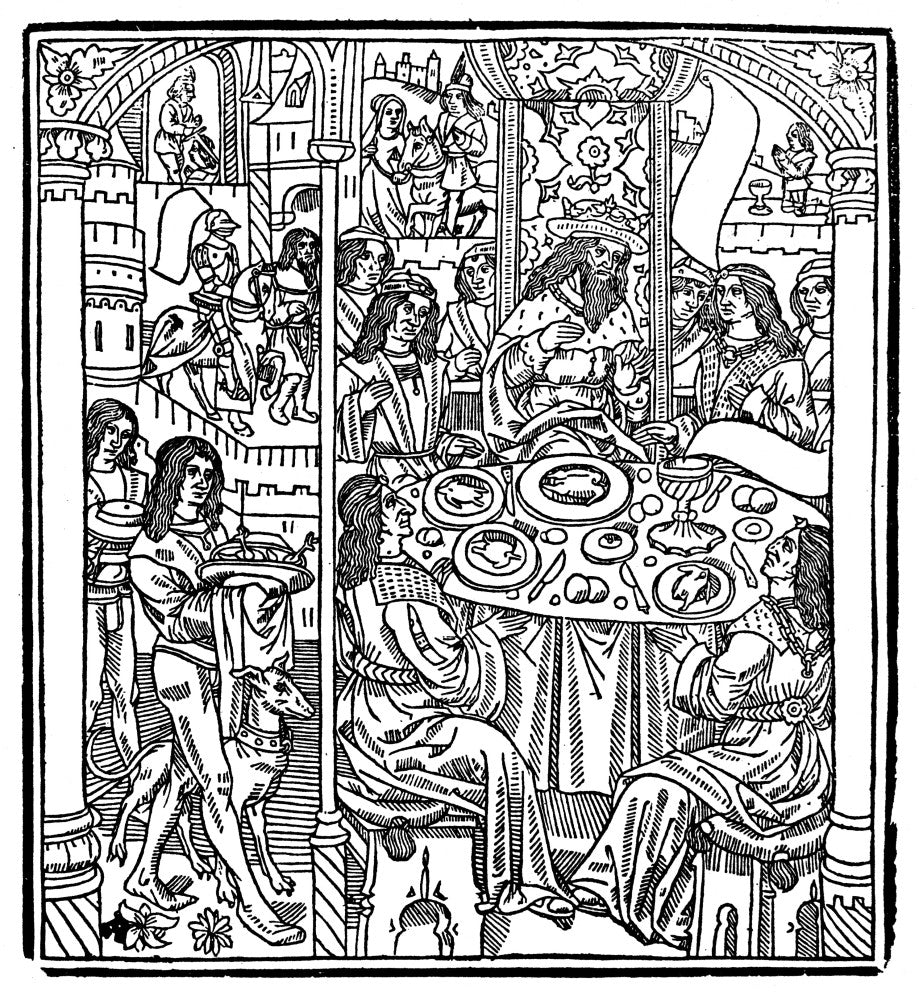 King Arthur and His Knights at the Round Table - Woodcut Print