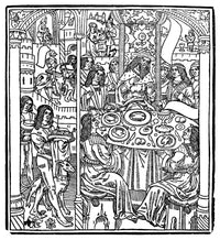 King Arthur and His Knights at the Round Table - Woodcut Print