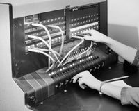 Close-up of Woman's Hands on Telephone Switchboard Fine Art Print