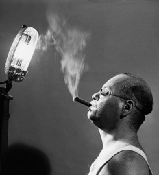 Side Profile of a Man Smoking a Cigar Fine Art Print