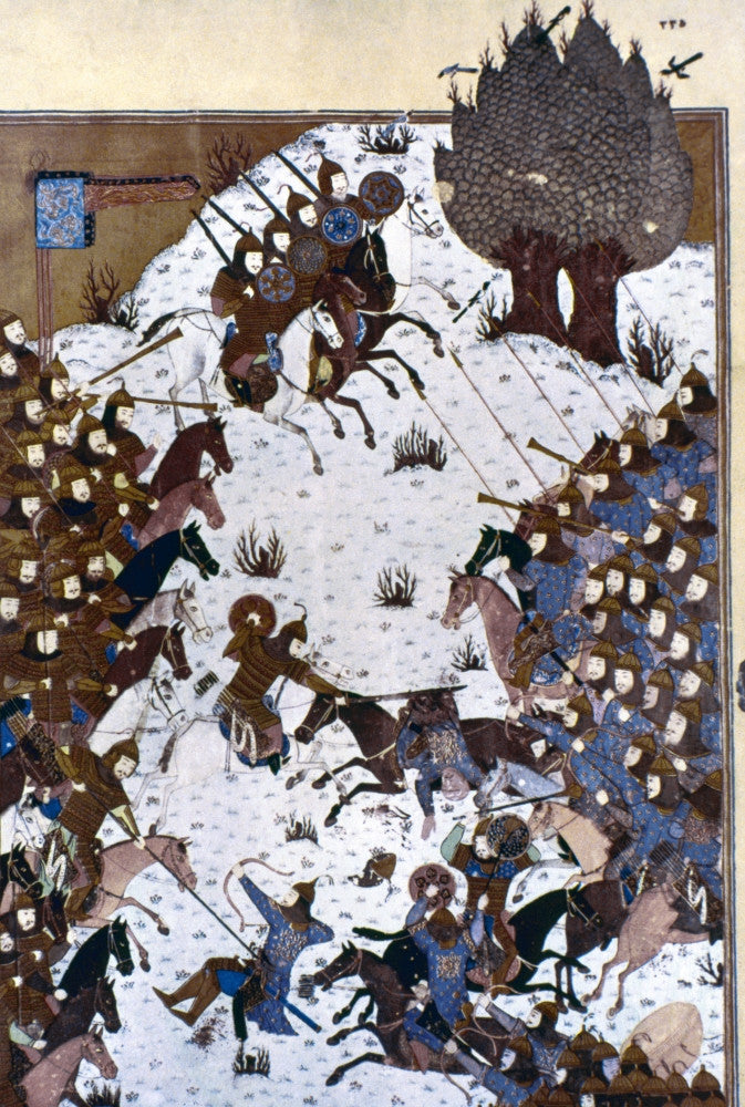 Persian Miniature: Battle Between Iranian and Turanian Armies Fine Art Print