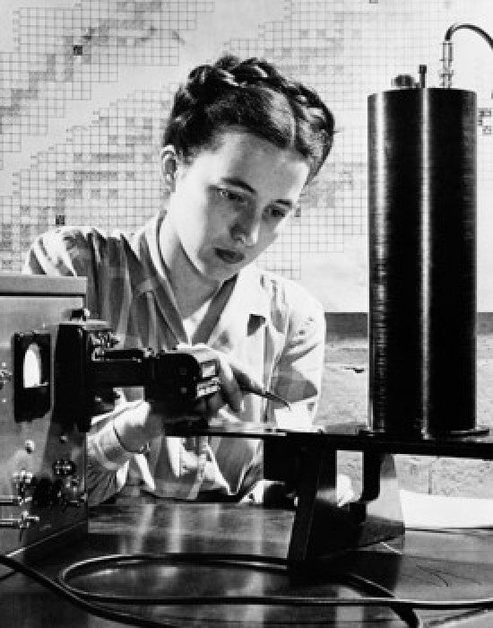 Female Scientist Using Scintillation Counter Fine Art Print