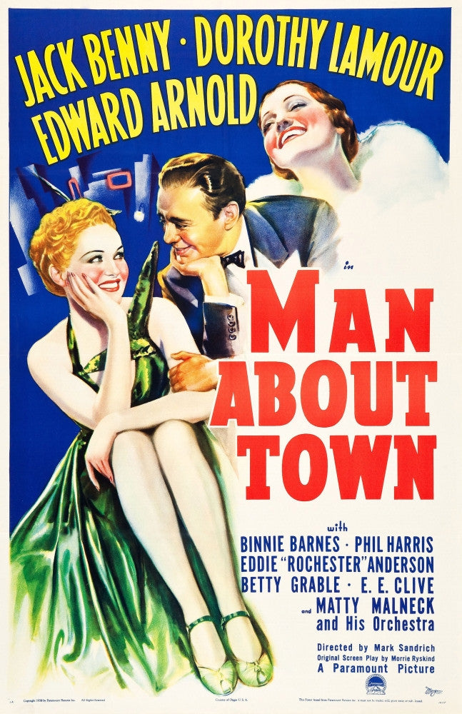 Man About Town Movie Poster Art featuring Betty Grable, Jack Benny, and Dorothy Lamour - 1939 Fine Art Print
