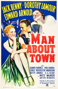 Man About Town Movie Poster Art featuring Betty Grable, Jack Benny, and Dorothy Lamour - 1939 Fine Art Print