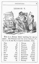 Roman Numerals Wood Engraving Print - Father Teaching Son