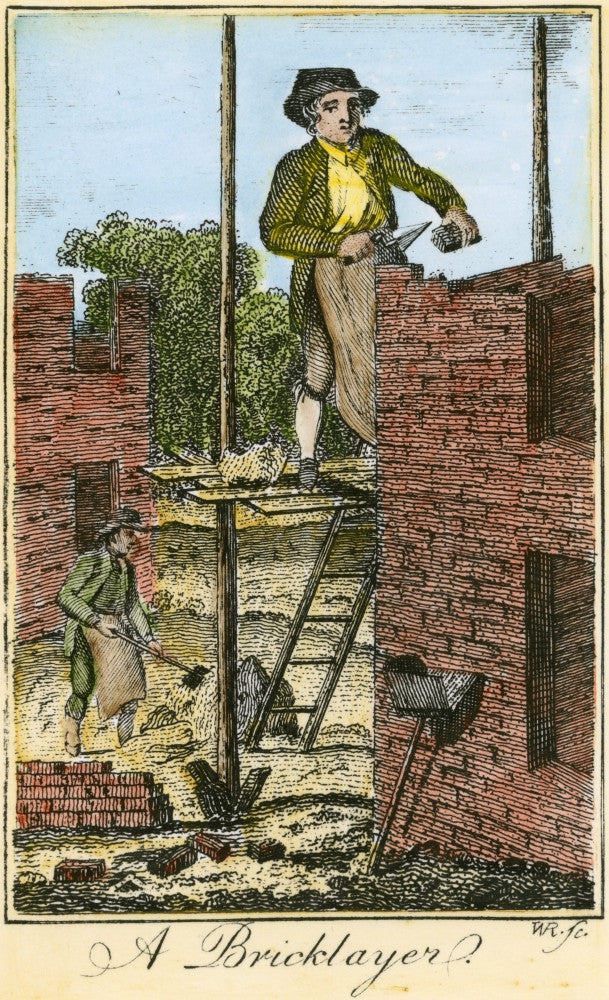 Colonial American Bricklayer Engraving by Granger Collection