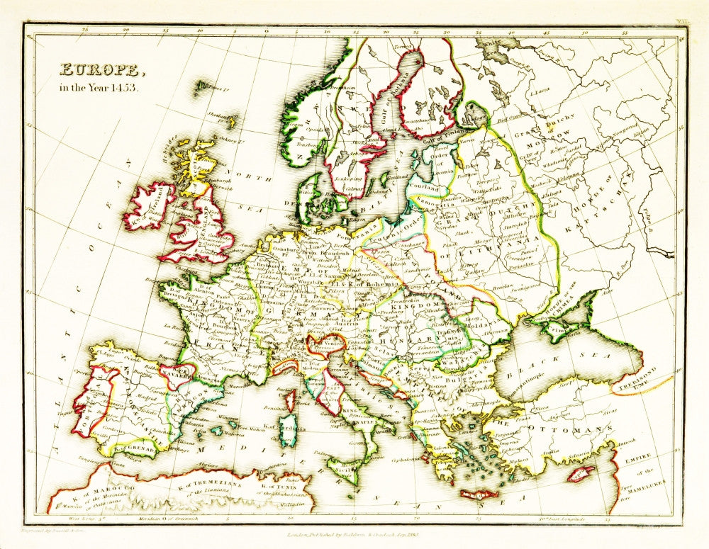 Europe Map Poster Print - After Fall of Constantinople, 1453 by Science Source