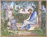 Plato Meditating at Socrates' Grave - Wood Engraving Print by Granger Collection