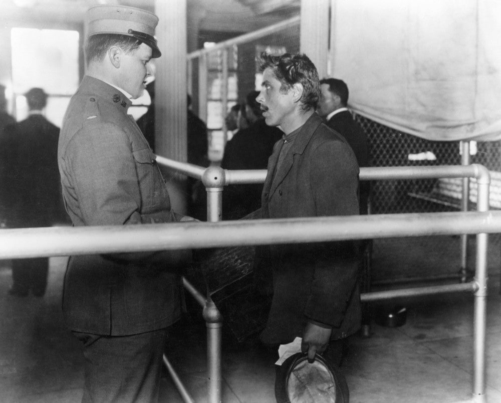 Immigrants: Ellis Island - Italian Immigrant with Inspector Fine Art Print by Granger Collection