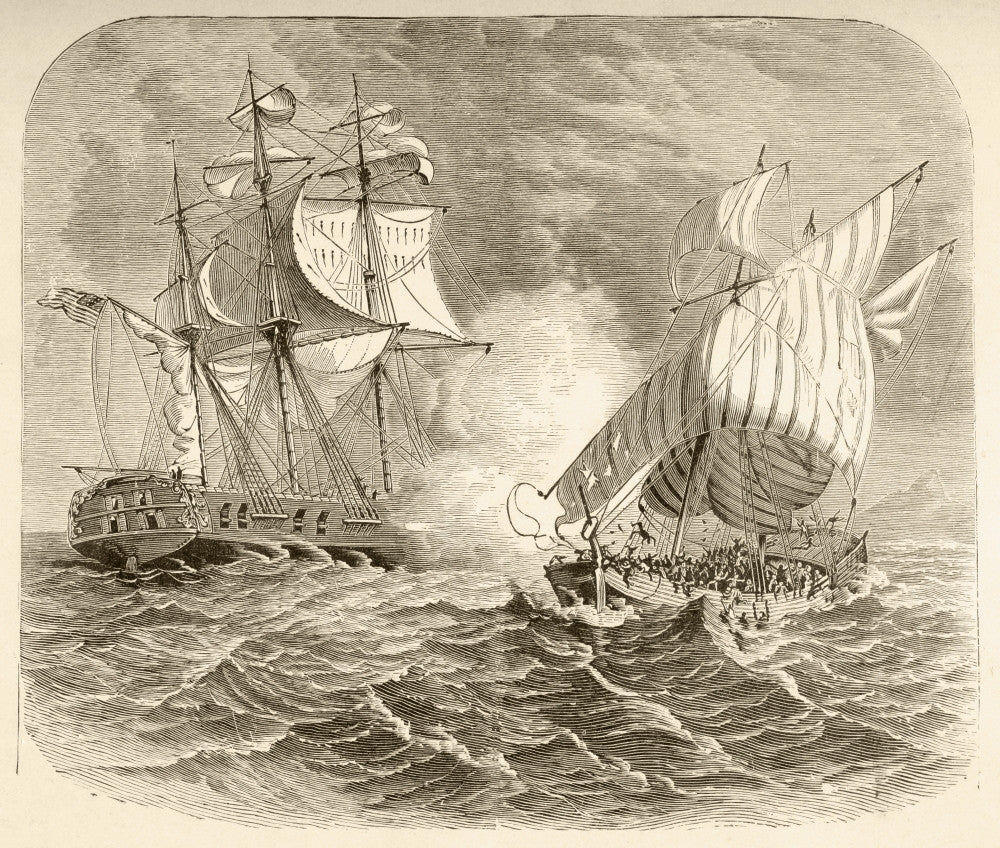 An American Navy Ship Captures Algerian Pirate Ship - Fine Art Print