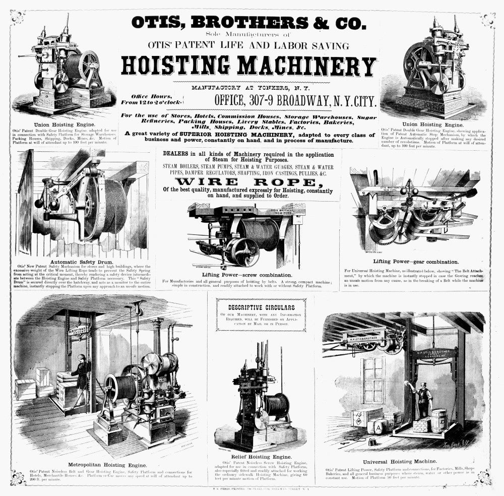Freight Elevator Advertisement C1870 Wood Engraving Print by Granger Collection