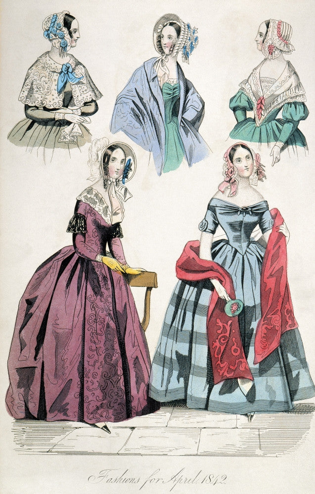 American Color Fashion Print - April 1842 from Godey's Lady's Book by Granger Collection