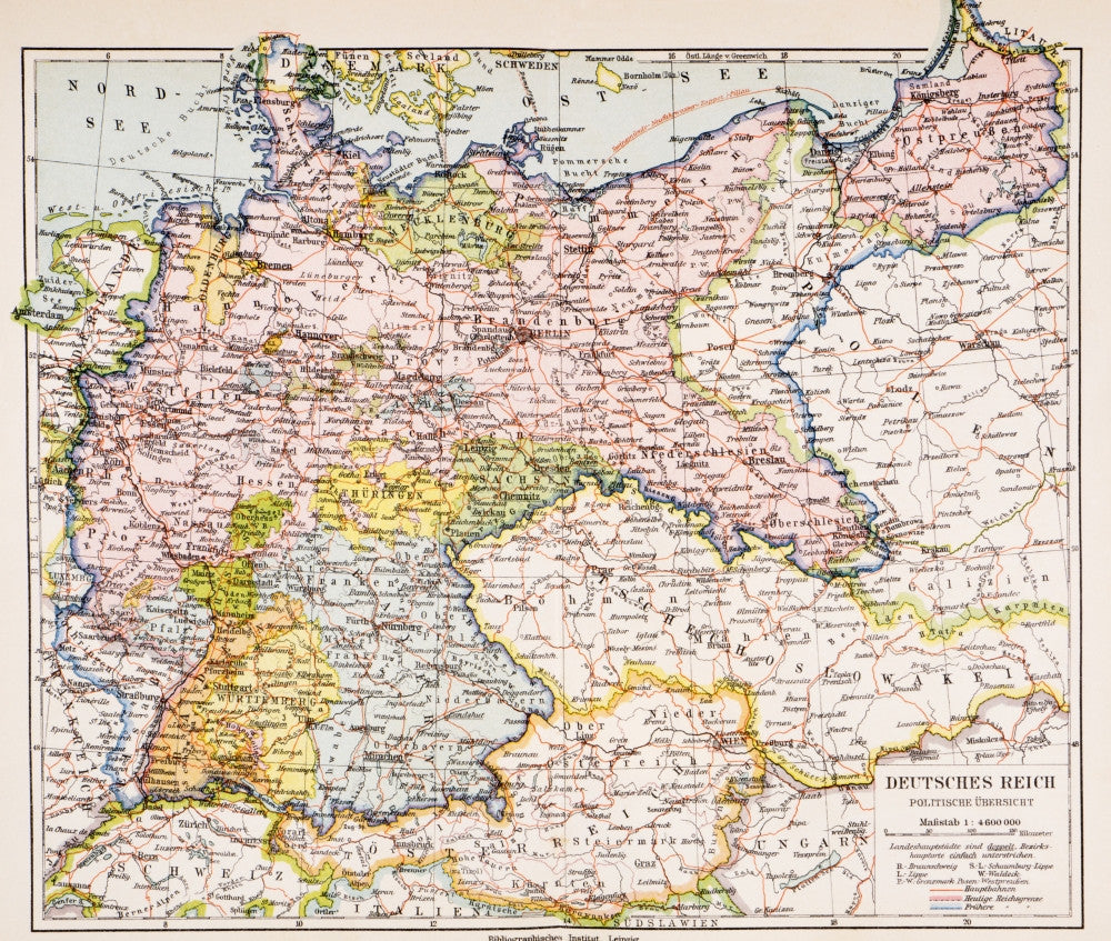 Historical Map of Germany from 1928 - Fine Art Print by Ken Welsh