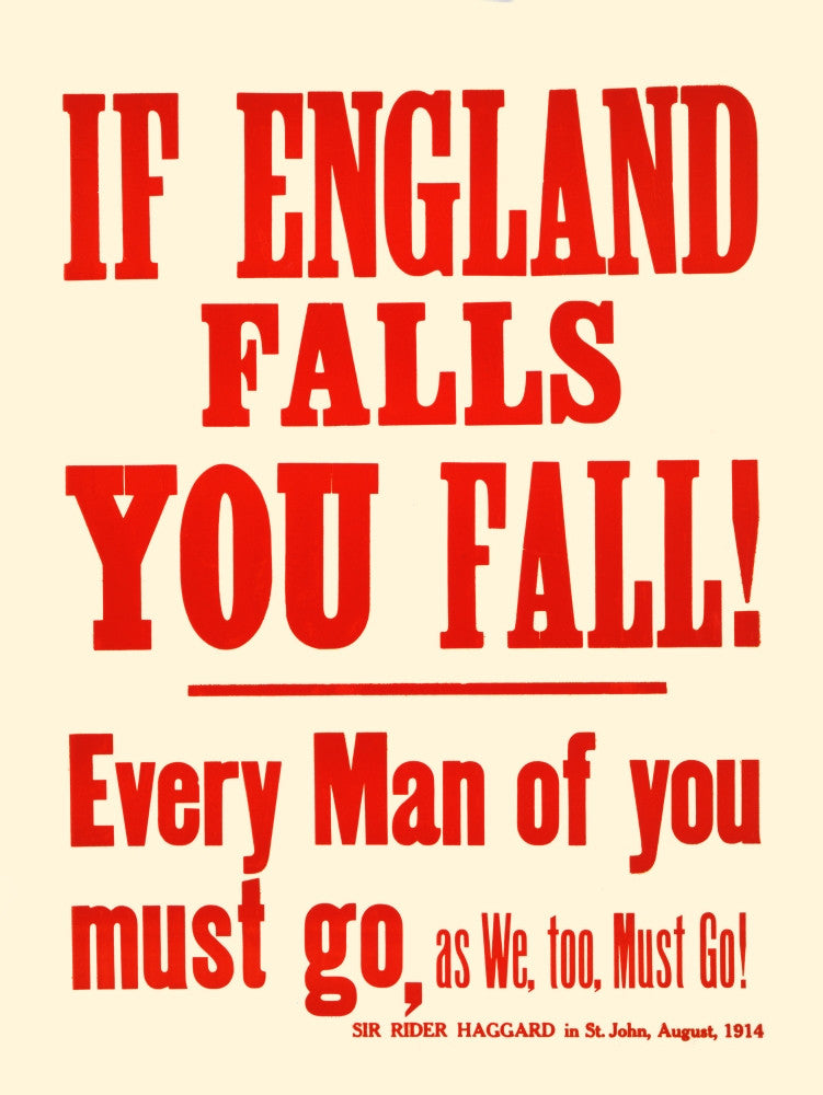 If England Falls You Fall! Sir Rider Haggard Poster Print - 1914